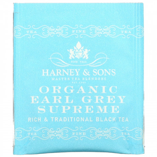 Harney & Sons, A Rich & Traditional Black Tea, Органический Earl Grey Supreme, 50 чайных пакетиков, 3,17 унции (90 г)