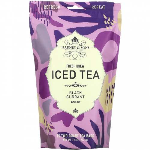 Harney & Sons, Fresh Brew Iced Tea, чай со льдом из черной смородины, 15 чайных пакетиков, 212 г (7,5 унции)