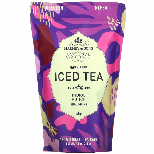 Harney & Sons, Fresh Brew Iced Tea, индиго-пунш, 15 чайных пакетиков, 212 г (7,5 унции)