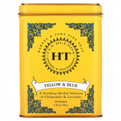 Harney & Sons, HT Tea Blend, желтый и голубой, ромашка и лаванда, без кофеина, 20 чайных саше, 40 г (1,4 унции)