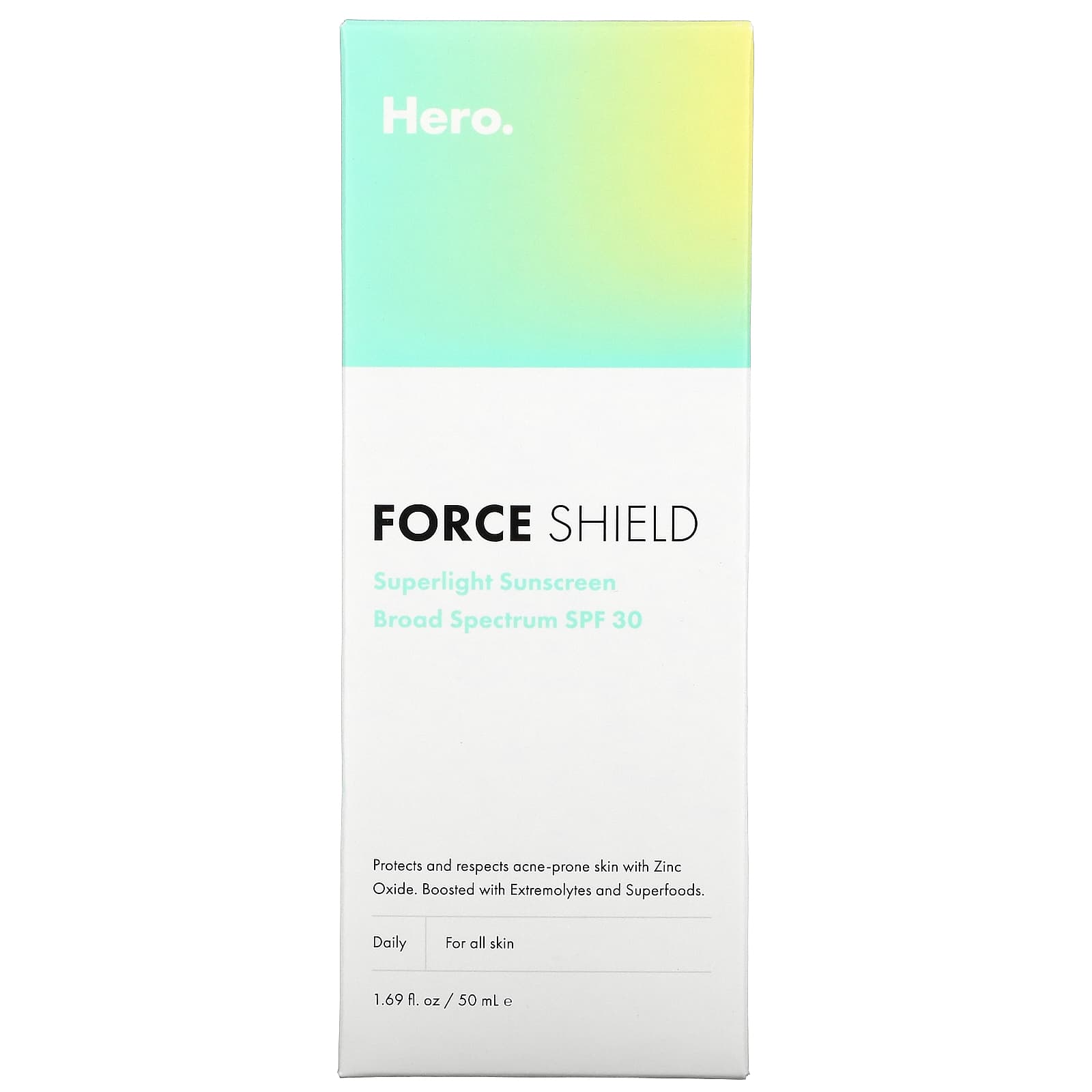 Hero Cosmetics, Force Shield, сверхлегкое солнцезащитное средство, SPF 30, 50 мл (1,69 жидк. Унции)