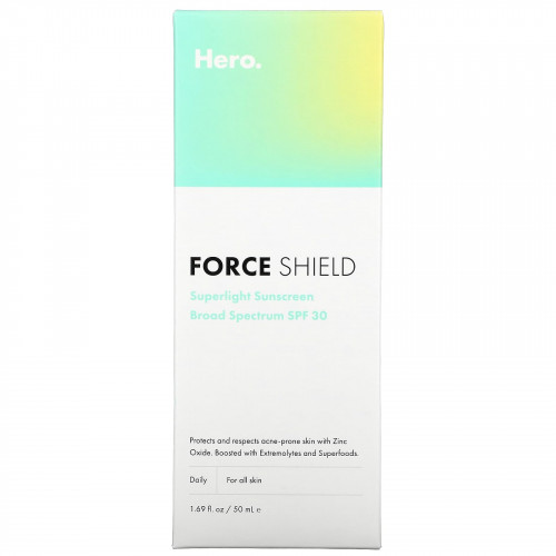 Hero Cosmetics, Force Shield, сверхлегкое солнцезащитное средство, SPF 30, 50 мл (1,69 жидк. Унции)