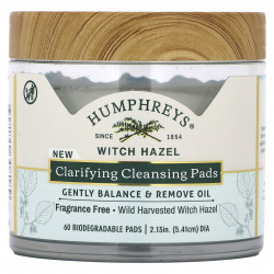 Humphreys, Witch Hazel, очищающие салфетки, без отдушек, 60 биоразлагаемых салфеток