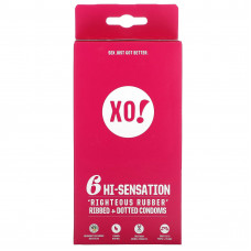 Here We Flo, XO! Hi-Sensation, презервативы с резиновыми ребрами и точками, без запаха, 6 презервативов