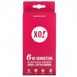 Here We Flo, XO! Hi-Sensation, презервативы с резиновыми ребрами и точками, без запаха, 6 презервативов