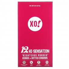 Here We Flo, XO! Hi-Sensation, презервативы с резиновыми ребрами и точками, без запаха, 12 презервативов