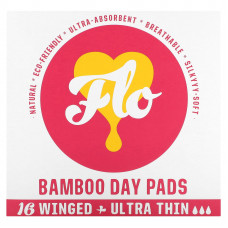 Here We Flo, Бамбуковые ежедневные прокладки, ультратонкие с крыльями, 16 прокладок