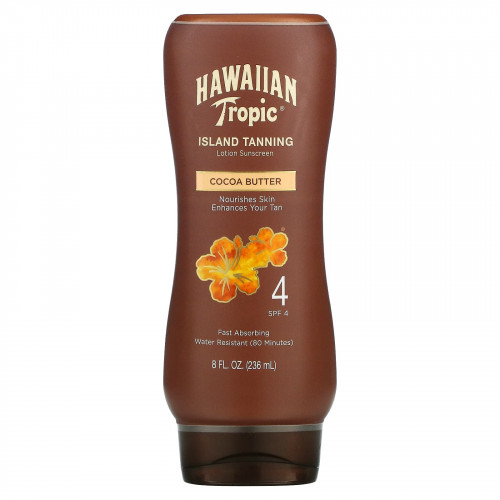 Hawaiian Tropic, Island Tanning, солнцезащитный лосьон, масло какао, SPF 4, 236 мл (8 жидк. Унций)