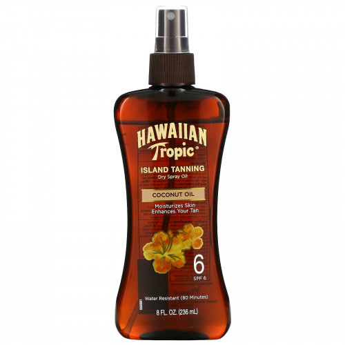 Hawaiian Tropic, Island Tanning, сухое масло-спрей для загара с кокосовым маслом, SPF 6, 236 мл (8 жидк. унций)