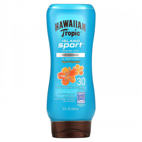Hawaiian Tropic, Высокоэффективное солнцезащитное средство Island Sport с SPF 30, легкий тропический аромат, 236 мл