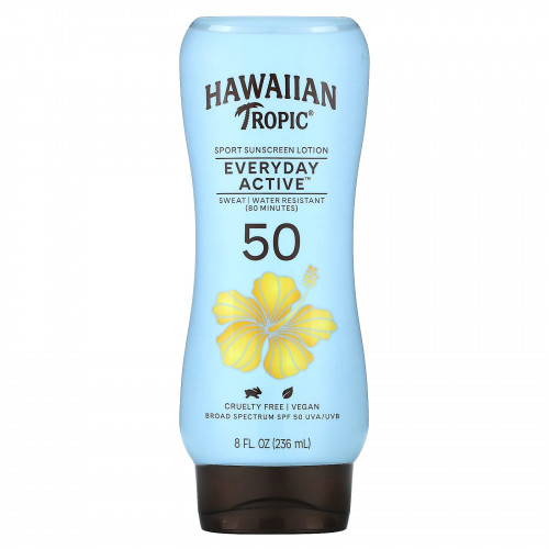 Hawaiian Tropic, Island Sport, солнцезащитное средство с широким спектром защиты, SPF 50, легкий тропический аромат, 236 мл