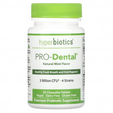 Hyperbiotics, PRO-Dental, пищевая добавка для здоровья полости рта, натуральная мята, 3 млрд КОЕ, 45 жевательных таблеток