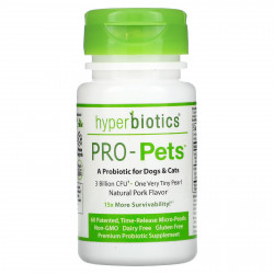 Hyperbiotics, Pro-Pets, пробиотики для собак и кошек, натуральная свинина, 3 млрд КОЕ, запатентовано 60, микро-жемчуг с замедленным высвобождением