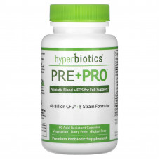 Hyperbiotics, Pre + Pro, 60 млрд КОЕ, 60 кислотостойких капсул