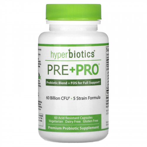 Hyperbiotics, Pre + Pro, 60 млрд КОЕ, 60 кислотостойких капсул