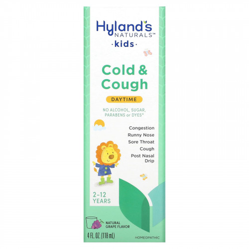 Hyland's Naturals, средство от простуды и кашля для детей, для приема днем, от 2 до 12 лет, со вкусом натурального винограда, 118 мл (4 жидк. унций)