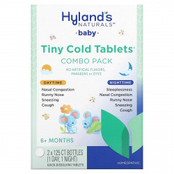 Hyland's Naturals, Для детей, комбо-упаковка в крошечных таблетках от простуды, для дневного и вечернего приема, для детей от 6 месяцев, 2 флакона, по 125 быстрорастворимых таблеток