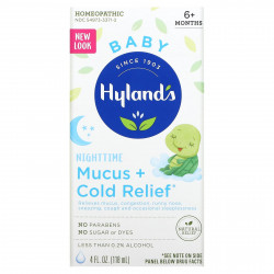Hyland's Naturals, Для детей, средство для снятия слизи и простуды в ночное время, для детей от 6 месяцев, 118 мл (4 жидк. Унции)