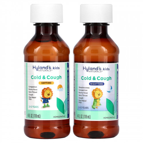 Hyland's Naturals, набор средств от простуды и кашля для детей, для приема в дневное/ночное время, от 2 до 12 лет, 2 флакона по 118 мл (4 жидк. унции)