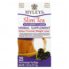 Hyleys Tea, Slim Tea, ягоды асаи, 25 чайных пакетиков в фольгированных пакетиках, по 1,5 г (0,05 унции)