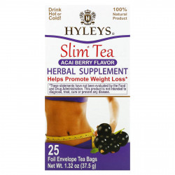 Hyleys Tea, Slim Tea, ягоды асаи, 25 чайных пакетиков в фольгированных пакетиках, по 1,5 г (0,05 унции)