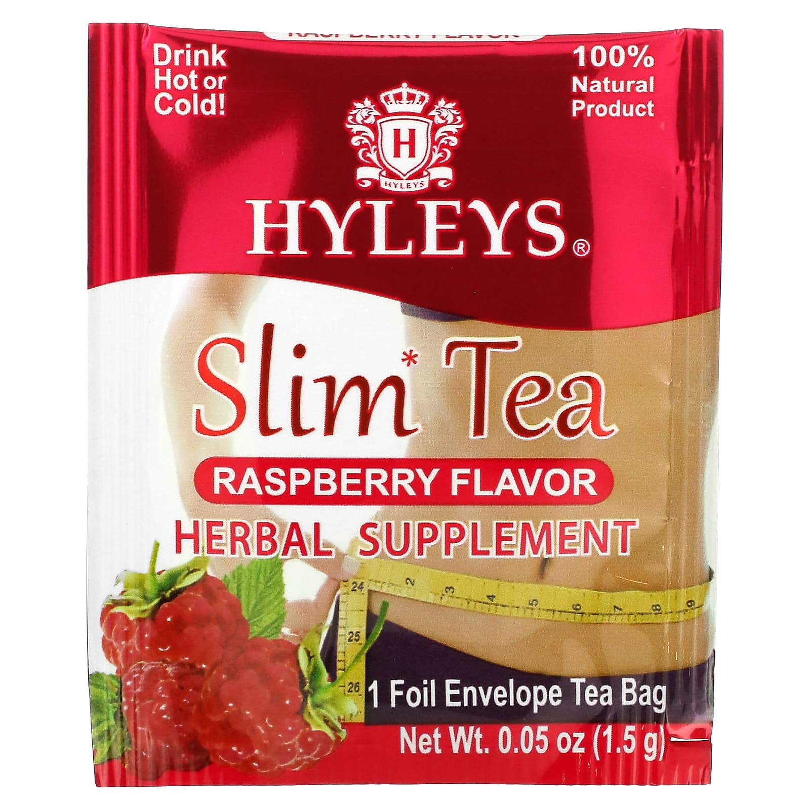 Hyleys Tea, Slim Tea, Малиновый вкус, 25 чайных пакетиков в фольгированных пакетиках, 1,32 унции (37,5 г)