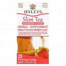Hyleys Tea, Slim Tea, Малиновый вкус, 25 чайных пакетиков в фольгированных пакетиках, 1,32 унции (37,5 г)