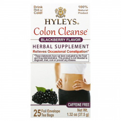 Hyleys Tea, средство для очищения кишечника, ежевика, без кофеина, 25 чайных пакетиков, 37,5 г (1,32 унции)