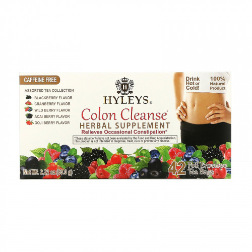 Hyleys Tea, Colon Cleanse, ассорти из коллекций чая, без кофеина, 42 чайных пакетика в фольгированных пакетиках, по 1,5 г (0,05 унции)