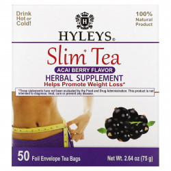 Hyleys Tea, Slim Tea, ягоды асаи, 50 чайных пакетиков в фольгированных пакетиках, по 1,5 г (0,05 унции)