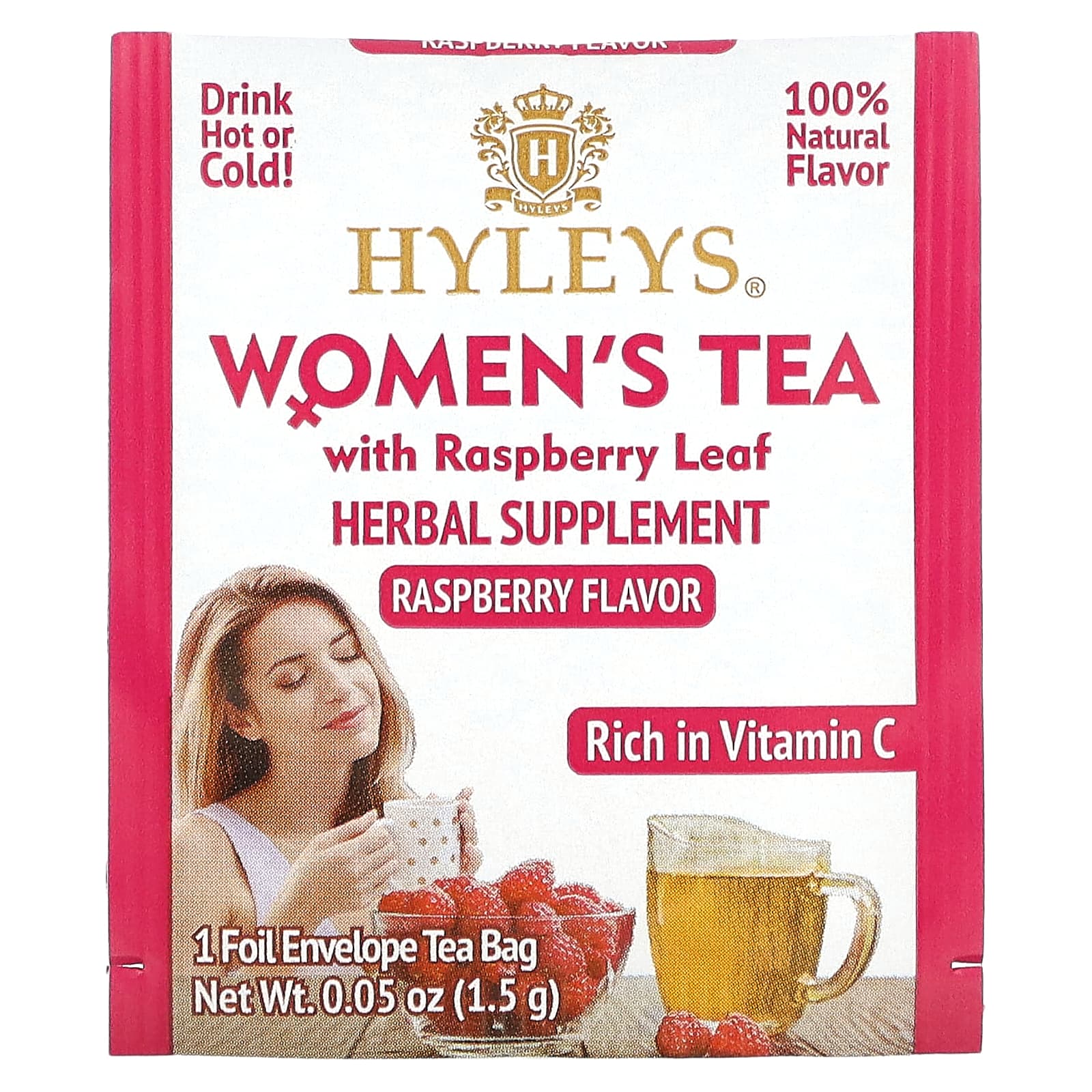 Hyleys Tea, Женский чай с листьями малины, малина, 25 чайных пакетиков в фольгированной упаковке, по 1,5 г (0,05 унции)