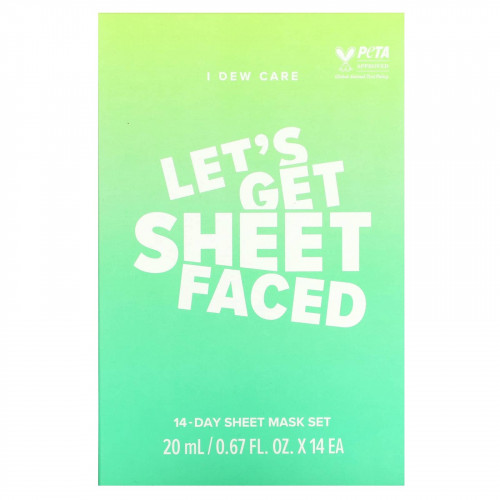 I Dew Care, Let's Get Sheet Faced, набор тканевых масок на 14 дней, 14 шт. по 20 мл (0,67 жидк. унции)