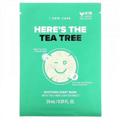 I Dew Care, Here's The Tea Tree, успокаивающая тканевая маска, 10 листовых масок, по 24 мл (0,81 жидк. Унции)