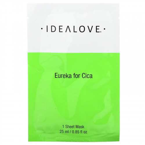 Idealove, Eureka for Cica, тканевая косметическая маска с экстрактом готу кола, 1 шт., 25 мл (0,85 жидк. унции) (Товар снят с продажи) 