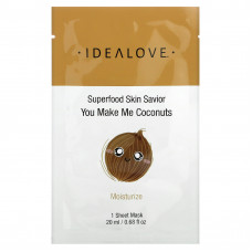 Idealove, Superfood Skin Savior, You Make Me Coconuts, 1 тканевая маска Beauty, 20 мл (0,68 жидк. Унции) (Товар снят с продажи) 