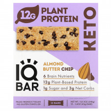 IQBAR, Plant Protein Bar, чипсы из миндального масла, 12 батончиков, по 45 г (1,6 унции)