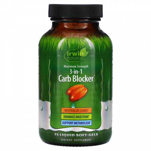 Irwin Naturals, Carb Blocker, блокатор углеводов 3-в-1, максимальный эффект, 75 капсул с жидкостью