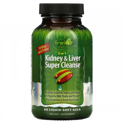 Irwin Naturals, 2 in 1 Kidney & Liver Super Cleanse, 60 желатиновых капсул
