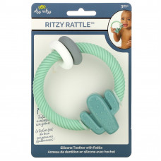 itzy ritzy, Ritzy Rattle, силиконовый прорезыватель с погремушкой, для детей от 3 месяцев, кактус, 1 прорезыватель для зубов