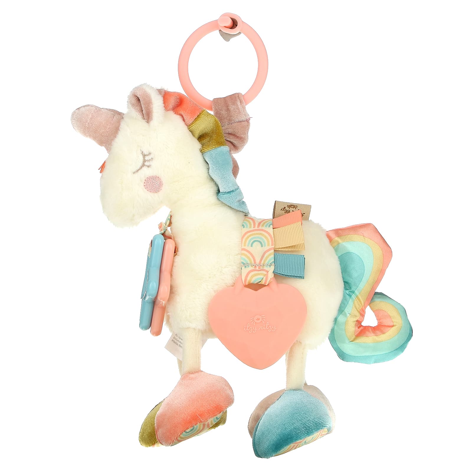 itzy ritzy, Link & Love, Activity Plush с силиконовым прорезывателем, для детей от 0 месяцев, Unicorn, 1 прорезыватель