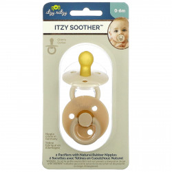 itzy ritzy, Itzy Soother, пустышки с сосками из натурального каучука, для детей от 0 до 6 месяцев, с кокосом и тостами, 2 пустышки