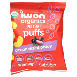 IWON Organics, Organics Protein Puffs, карамелизованный лук, 8 пакетиков по 42 г (1,5 унции)