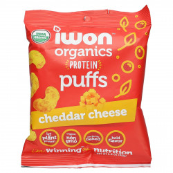 IWON Organics, Organics Protein Puffs, сыр чеддер, 8 пакетиков по 42 г (1,5 унции)
