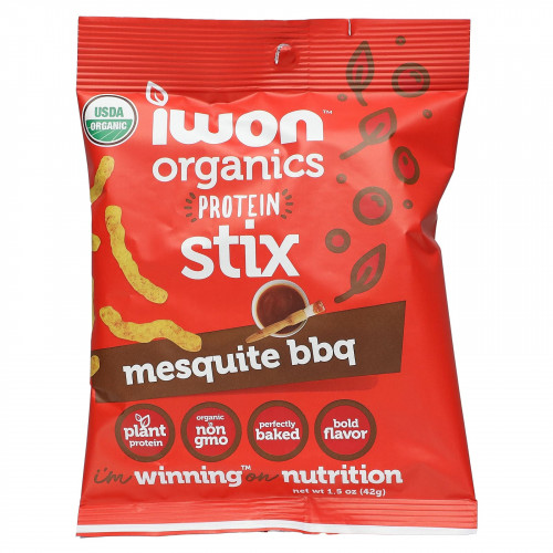 IWON Organics, Organics Protein Stix, барбекю из мескита, 8 пакетиков по 42 г (1,5 унции)