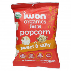 IWON Organics, Органический протеиновый попкорн, сладкий и соленый, 8 пакетиков по 28 г (1 унция)