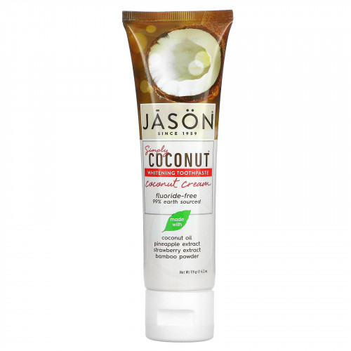 Jason Natural, Simply Coconut, отбеливающая зубная паста, кокосовый крем, 119 г (4,2 унции)