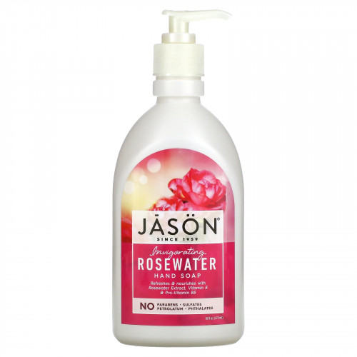 Jason Natural, Бодрящее мыло для рук, розовая вода, 473 мл (16 жидк. Унций)