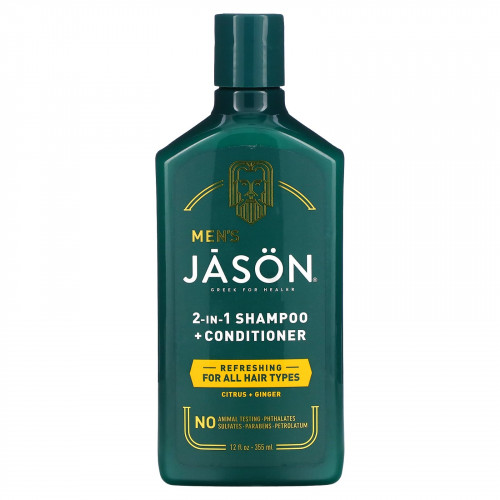 Jason Natural, Для мужчин, шампунь и кондиционер 2 в 1, для всех типов волос, цитрус и имбирь, 355 мл (12 жидк. Унций)