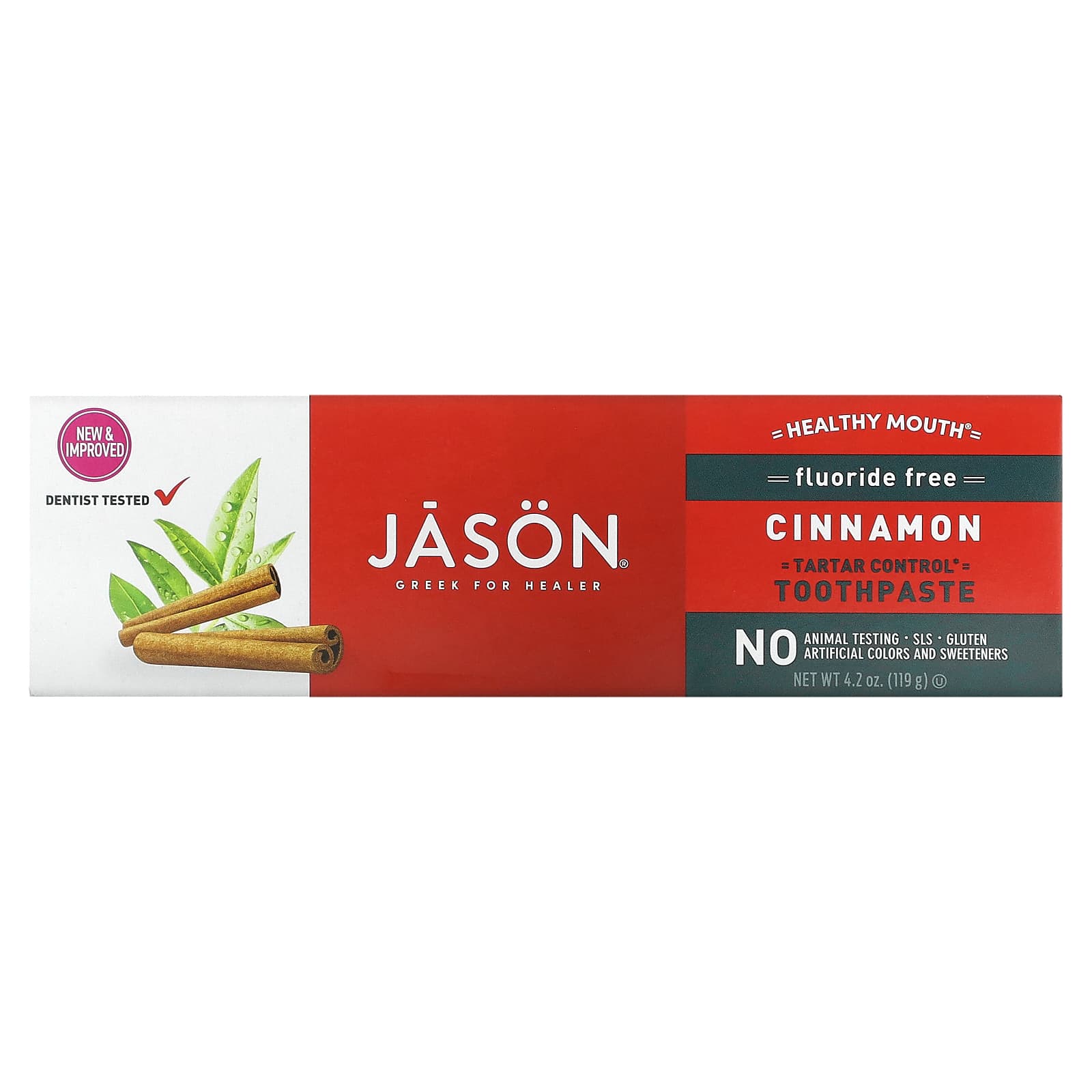 Jason Natural, Healthy Mouth, зубная паста, предупреждающая появление зубного камня, без фторида, с корицей, 119 г (4,2 унции)