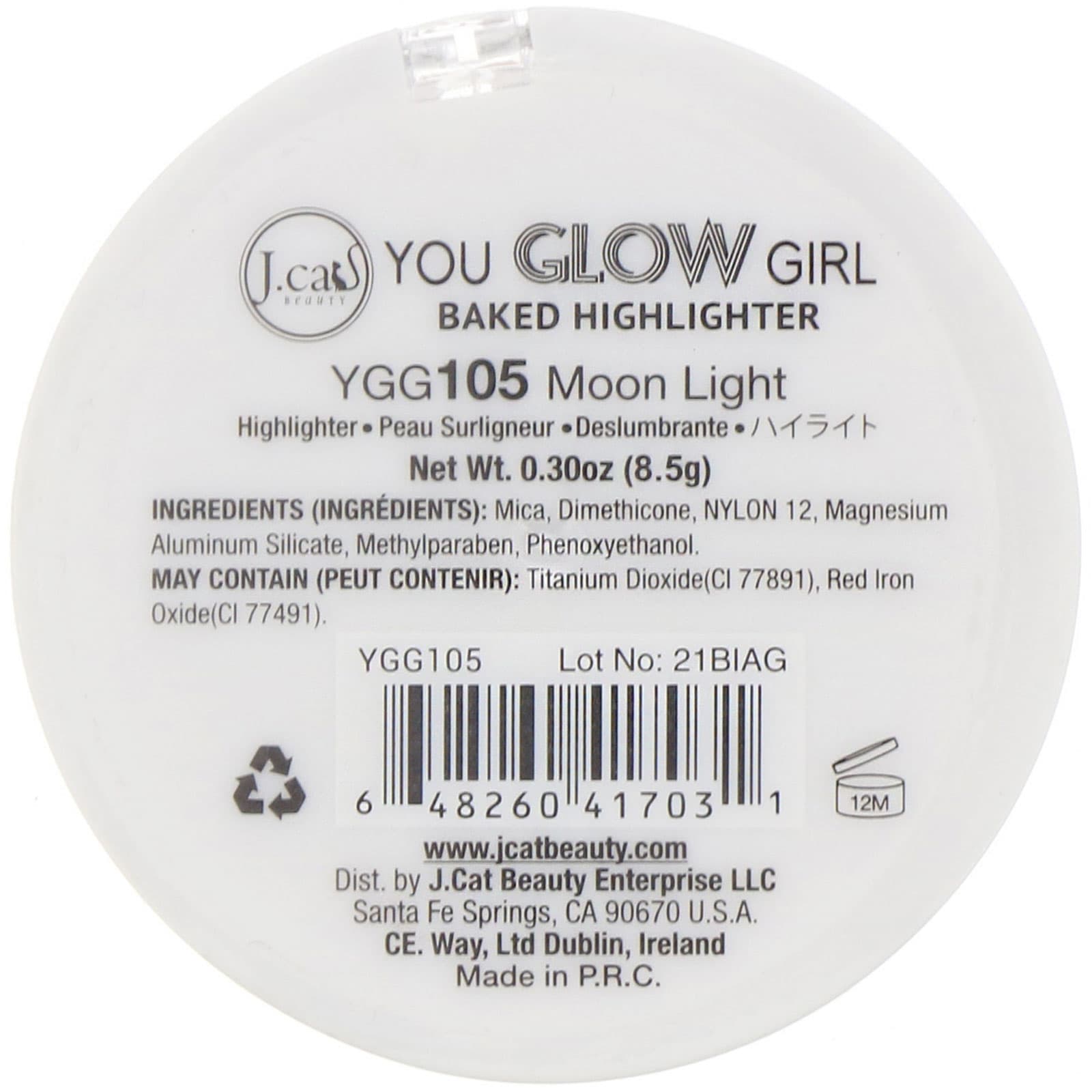 J.Cat Beauty, You Glow Girl, запеченый хайлайтер, оттенок YGG105 «Лунный свет», 8,5 г